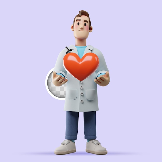 Free PSD 3d illustration of doctor holding heart