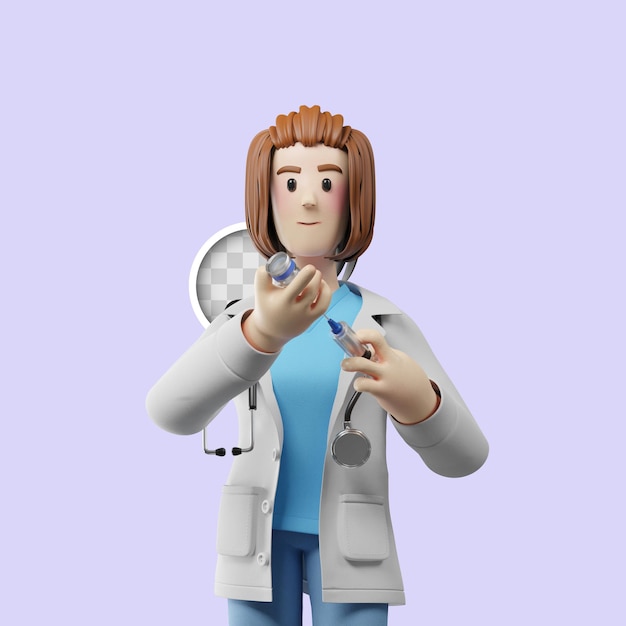 Free PSD 3d illustration of female doctor with injection