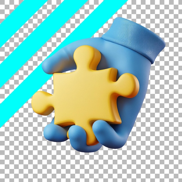 Free PSD 3d illustration of gloved hand holding puzzle piece