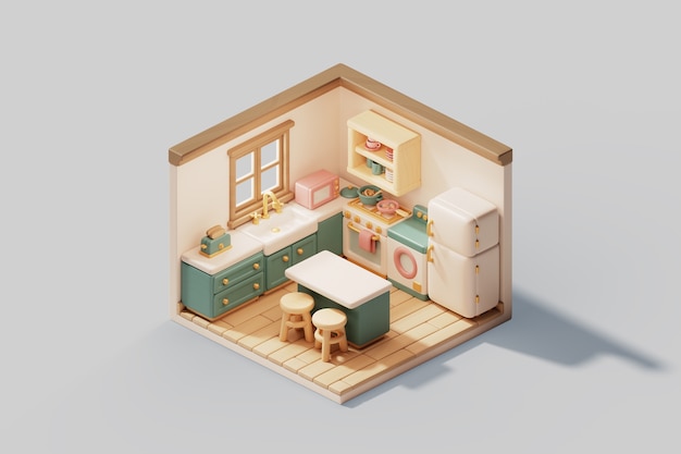 Free PSD 3d illustration of isometric room