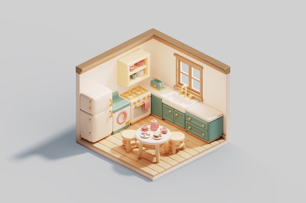 Free PSD 3d illustration of isometric room