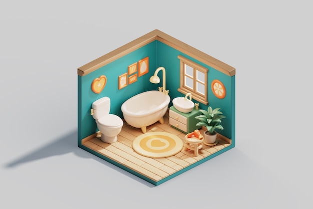 Free PSD 3d illustration of isometric room