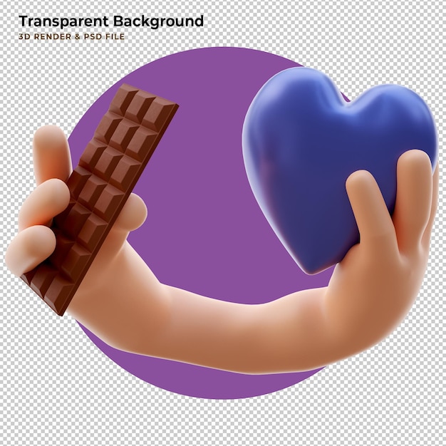 Free PSD 3d illustration love chocolate and hand 2 suitable for valentine's day