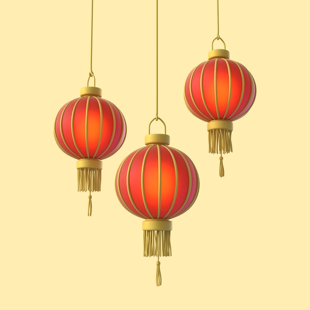 Free PSD 3d illustration for mid-autumn festival celebration with lanterns