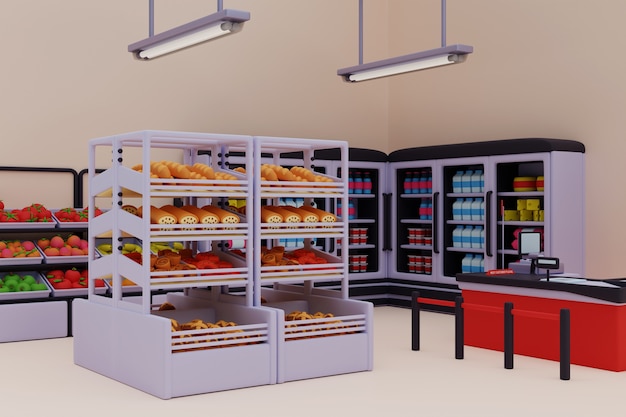 Free PSD 3d illustration of supermarket