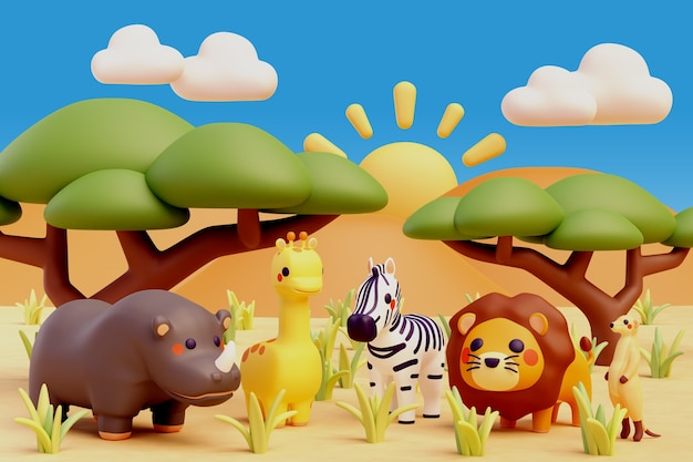 Free PSD 3d illustration with animals