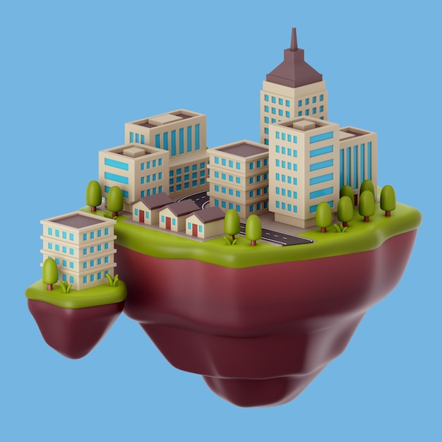 Free PSD 3d illustration with floating island