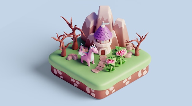 Free PSD 3d isometric landscape with nature elements