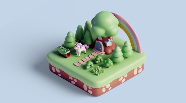 Free PSD 3d isometric landscape with nature elements