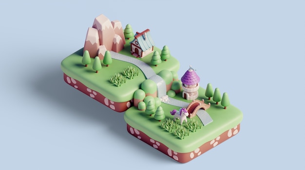 Free PSD 3d isometric landscape with nature elements