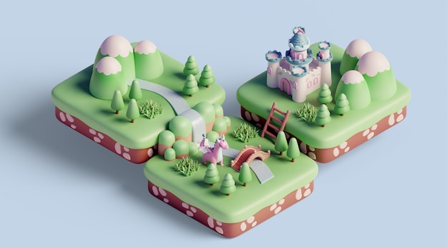 Free PSD 3d isometric landscape with nature elements