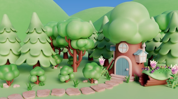 Free PSD 3d landscape with fairytale elements