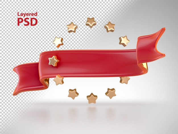 Free PSD 3d red ribbon with golden stars