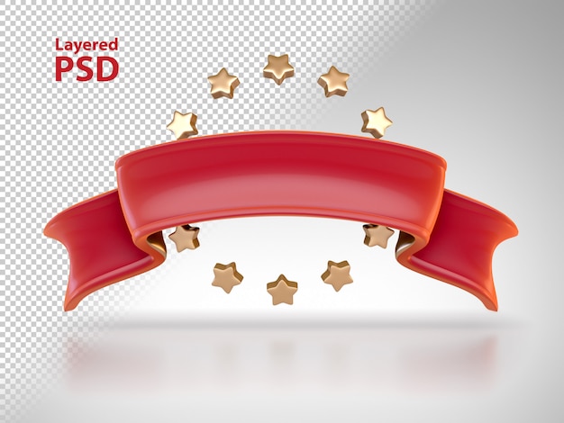 Free PSD 3d red ribbon with golden stars