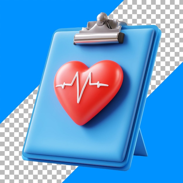 Free PSD 3d render of heartbeat symbol on clipboard with blue and transparent background