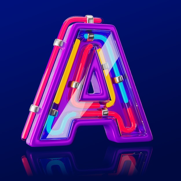 Free PSD 3d render of neon letter icon