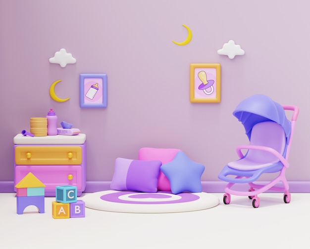 Free PSD 3d rendering of baby room