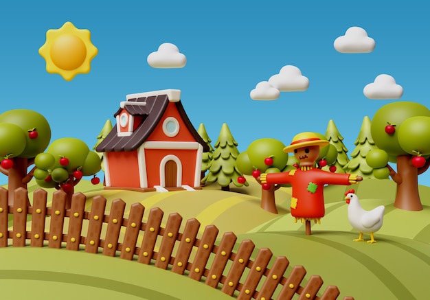 Free PSD 3d rendering of farm illustration
