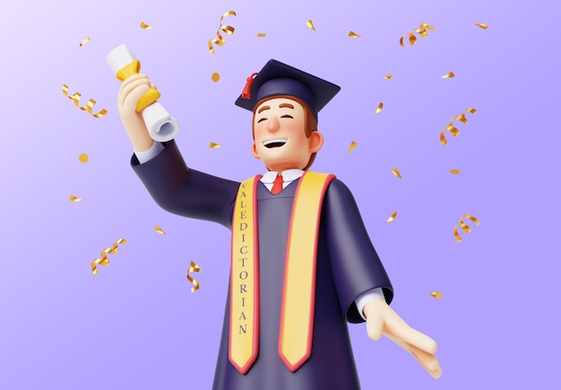 Free PSD 3d rendering of  graduate character