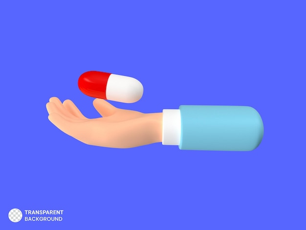 Free PSD 3d rendering of hand taking medicine capsule