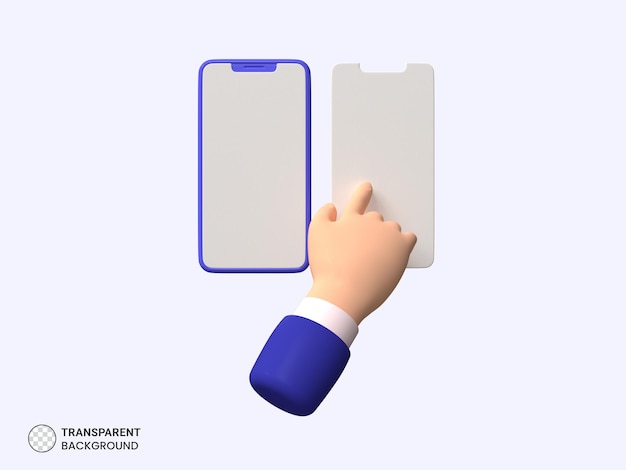 Free PSD 3d rendering of hand touching mobile phone icon isolated