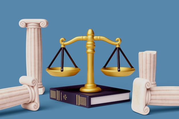 Free PSD 3d rendering of justice still life background