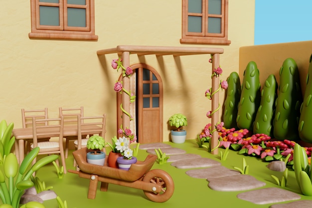 Free PSD 3d rendering of outdoor home illustration