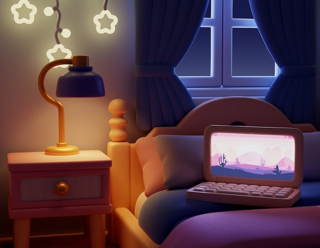 Free PSD 3d rendering of room at night