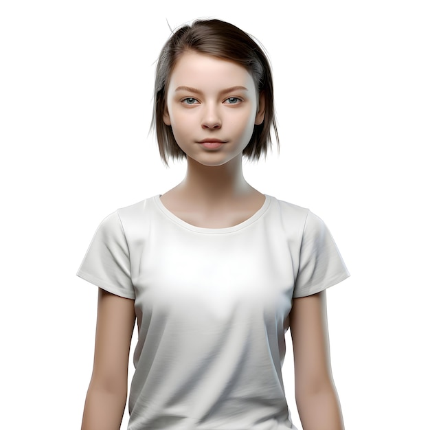 Free PSD 3d rendering of a teenager girl with white blank t shirt