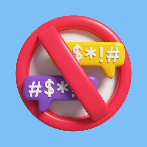 Free PSD 3d rules icon with swear words prohibited sign