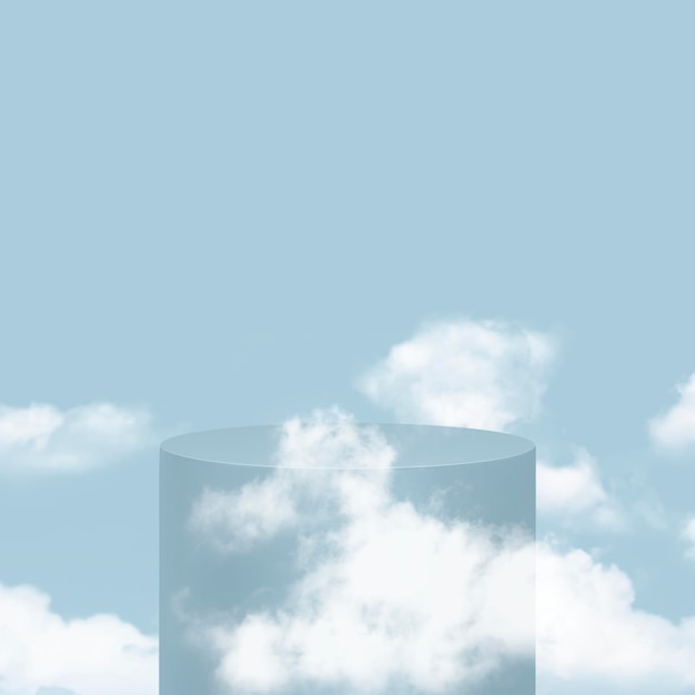 Free PSD 3d simple product podium psd with clouds on blue background