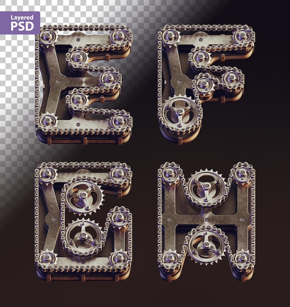 Free PSD 3d steampunk style letters made of bike gears and chain