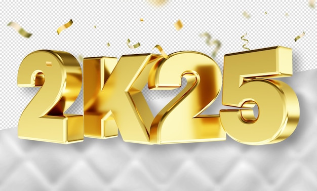 Free PSD 3d text new year 2025 gold realistic rendering new year celebration