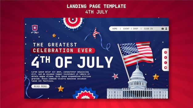 Free PSD 4th of july celebration landing page  template