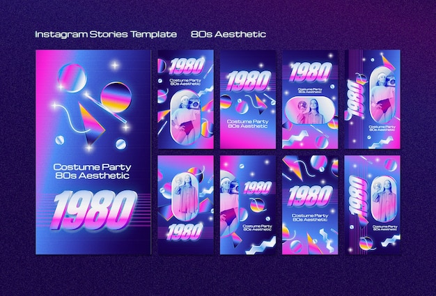 Free PSD 80s aesthetic party instagram stories