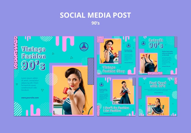 90s insta social media post retro design template