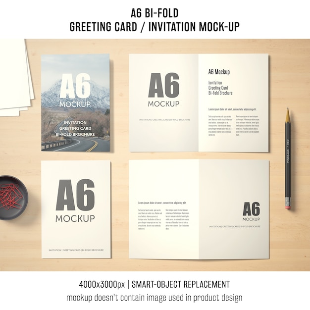 Free PSD a6 bi-fold greeting card mockup design