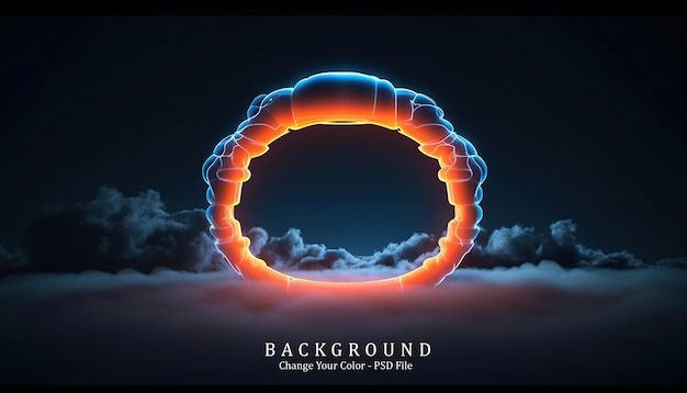 Free PSD abstract cloud illuminated with neon light ring generative ai