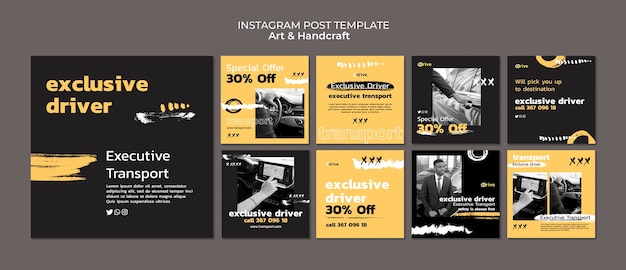 Free PSD abstract private transport instagram post set