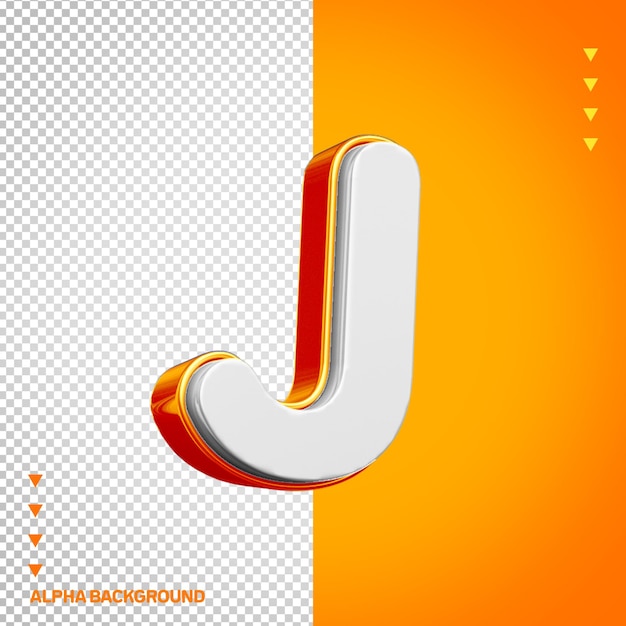 Free PSD alphabet 3d letter j white with orange