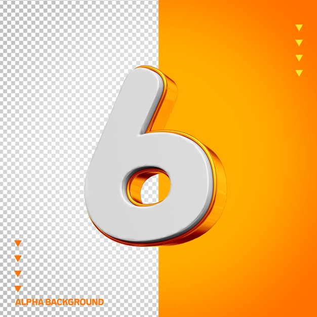 Free PSD alphabet 3d number 6 white with orange