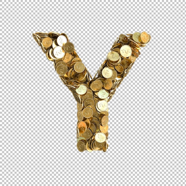 Free PSD alphabet made from gold coins on transparent background