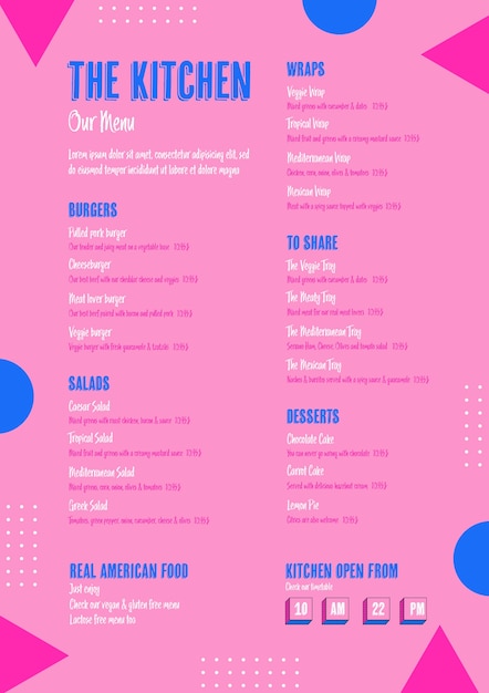 Free PSD american food kitchen menu template
