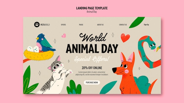 Free PSD animal day celebration landing page template