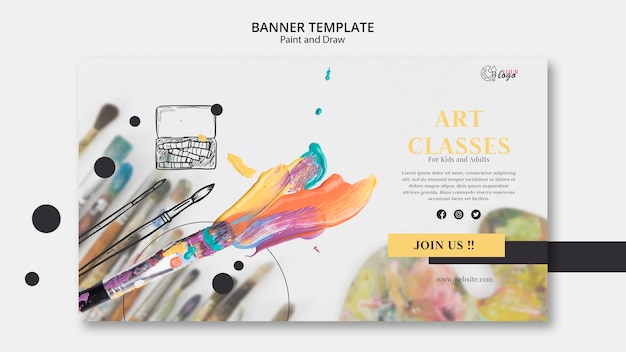 Art classes for kids and adults banner template