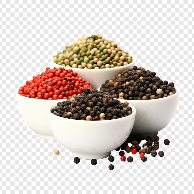 Free PSD assorted peppercorns in a bowl close up isolated on transparent background