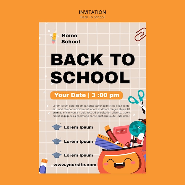 Free PSD back to school invitation template