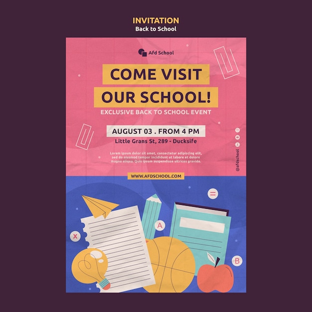 Free PSD back to school invitation template