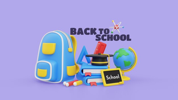 Back to school mock-up with 3d render school supplies