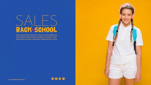 Free PSD back to school sales poster with teenager girl 